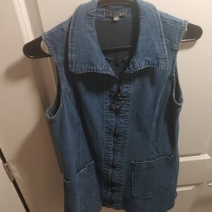 Sharagano Blue Denim Zip-Front Women's Vest